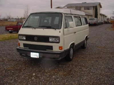 Cream VW Vanagon, front view