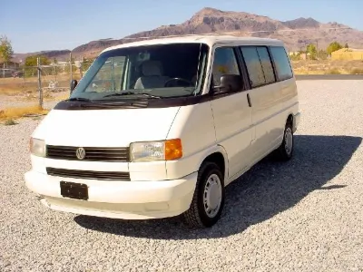White VW Eurovan, front view