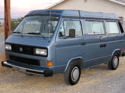Blue-grey VW Vanagon