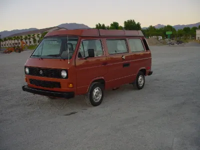 Dark red VW Vanagon Westfalia
